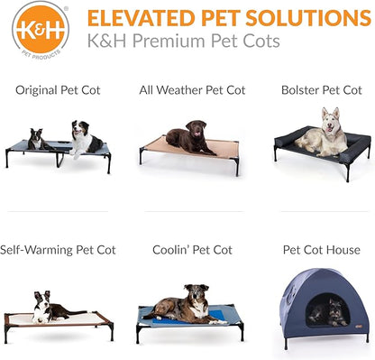 K&H Pet Products Pet Cot House for Medium Dogs, Outdoor Elevated Dog Cot House, Enclosed Canopy, Window Flaps for Air Flow, Washable Cover, Raised Metal Frame, Collapsible - Medium 32 X 25in Blue