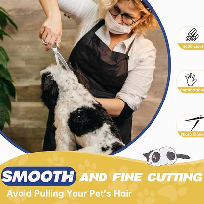 JASON 7" Curved Chunker Dog Scissors - Ergonomic Pet Scissors Silver Curved Dog Shears 440C Stainless Steel Grooming Shears Professional Pet Shears For Groomer (28-Teeth, Down-curved)