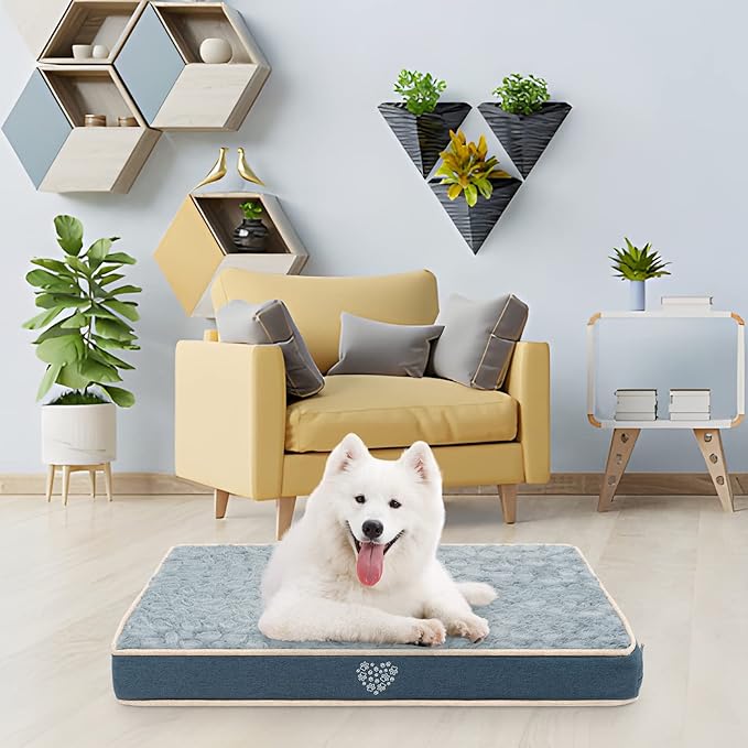 VANKEAN Waterproof Dog Crate Pad Bed Mat Reversible (Warm&Cool), Removable Washable Cover & Waterproof Inner Lining, Pet Crate Mattress for Cats and Dogs, Joint Relief Dog Bed for Crate, Navy