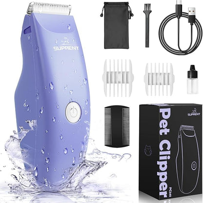 SUPRENT Pet Grooming Clippers for Matted Hair Cat, Low Noise Hair Trimmer Kit for Long Fur, Waterproof Portable USB Rechargeable Professional Pet Grooming Supplies Cordless Shaver for Small Dog Pets