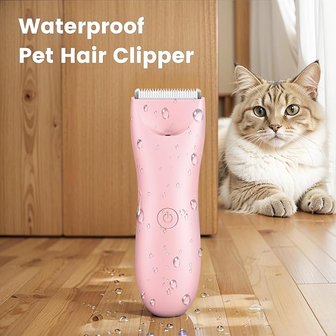 Quiet Dog Hair Clipper,Lightweight 6000RPM Powerful Quick Charged Hair Remover Waterproof Paw Hair Trimmer Kits for Dogs and Cats Pink