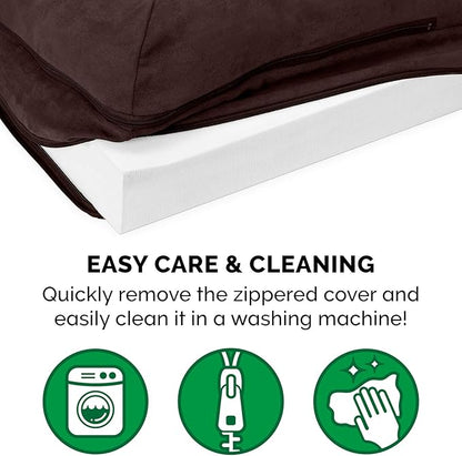 Furhaven Orthopedic Dog Bed for Large Dogs w/ Removable Bolsters & Washable Cover, For Dogs Up to 125 lbs - Two-Tone Plush Faux Fur & Suede L Shaped Chaise - Espresso, Jumbo Plus/XXL
