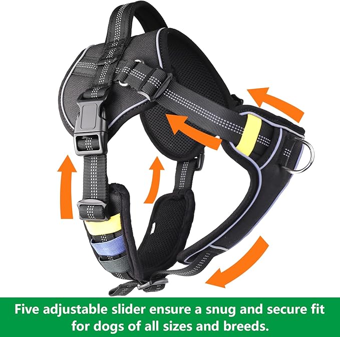 No-Pull Large Dog Harness - Tatical Dog Harness for Large Dog with Handle, Freedom No Pull Escape Proof Dog Vest Harness, Front Clip Reflective Adjustable Service Dog Harness(Black, Large)