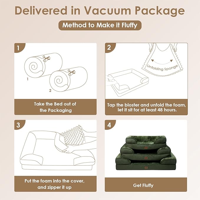 EHEYCIGA Orthopedic Dog Beds for Large Dogs, Waterproof Memory Foam Large Dog Bed with Sides, Non-Slip Bottom and Egg-Crate Foam Large Dog Couch Bed with Washable Removable Cover, Dark Green