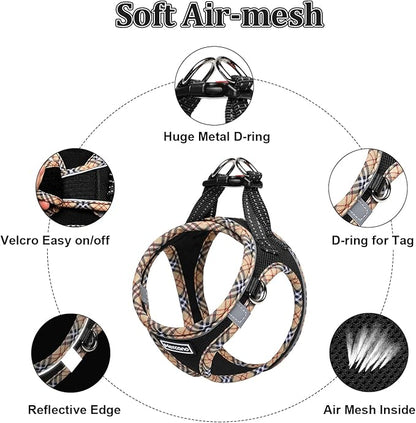 Mercano Soft Mesh Dog Harness and Leash Set, No-Chock Step-in Reflective Breathable Lightweight Easy Walk Escape Proof Vest Harnesses with Safety Buckle for Small Medium Dogs, Cats (Black Yellow, M)