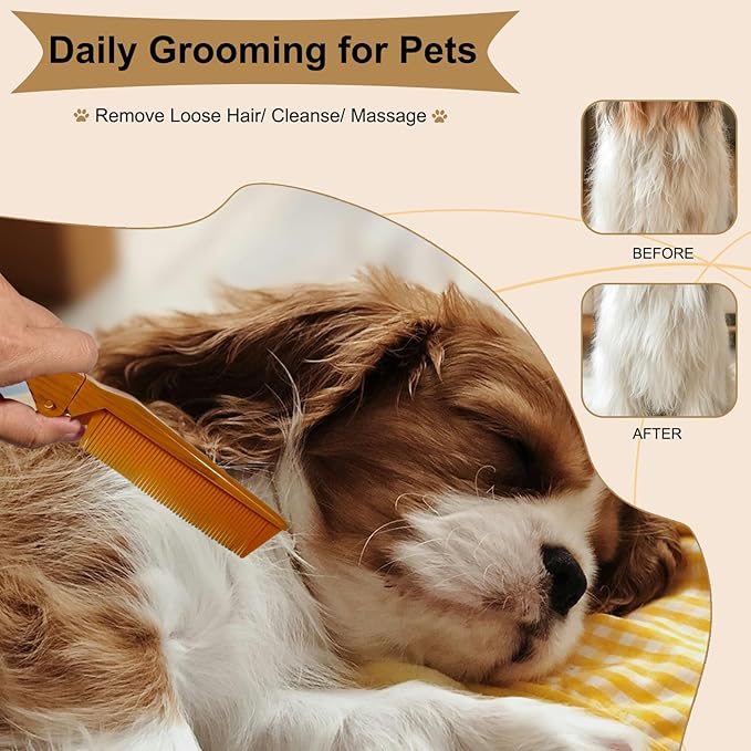 Folding Small Dog Grooming Brush - Perfect for Shih Tzus, Yorkies, and Maltipoos - Ideal Puppy Hair Brushes for Maltese and Small Breeds (Yellow)