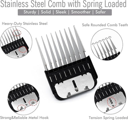 Professional A5 Style Animal Clipper Stainless Steel Color-Coded Snap-on Attachment Guard Guide Comb, 1/8"-1" Compatible with Wahl KM Series Oster A5 Andis Detachable Blade Pet Groomers (#8 - 1")