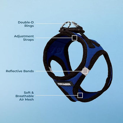 Voyager Step-in Air Dog Harness - All Weather Mesh, Reflective, No Pull Harness for Small, Medium Dogs, Cats - Secure with Hook & Loop Fastener, Buckle, Double D-Rings - Royal Blue/Black Trim, XXS