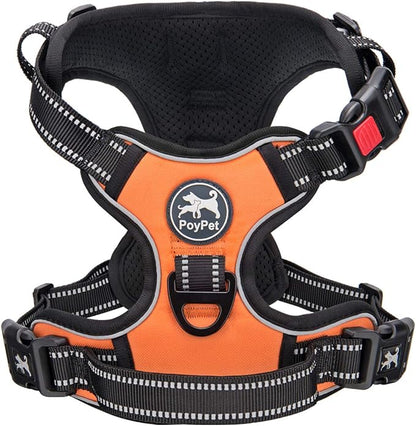 PoyPet No Pull Dog Harness, No Choke Front Clip Dog Reflective Harness, Adjustable Soft Padded Pet Vest with Easy Control Handle for Small to Large Dogs(Orange,S)