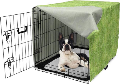Lunarable Green Dog Crate Cover, Line Art Style Flourish Pattern on Green Tone Backdrop Ornate Victorian, Easy to Use Pet Kennel Cover for Small Dogs Puppies Kittens, 22 Inch, Apple Green Pale Yellow
