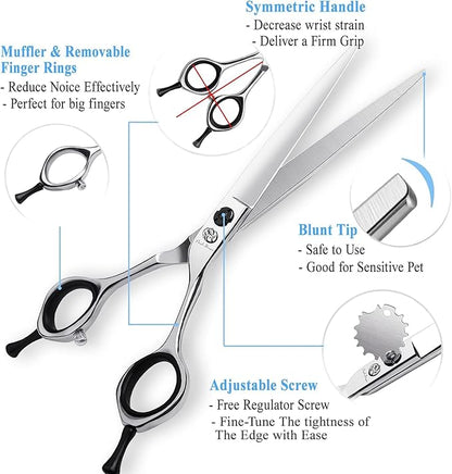 Purple Dragon Dog Scissors 7 Inch Straight Shears for Dogs and Cats Japanese Steel 440C Professional Right-Handed Dog Hair Scissors for Dog Hairdresser and Beginners