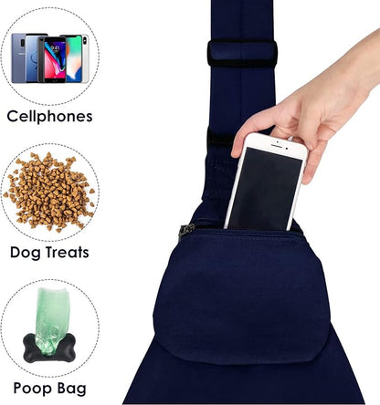 Lukovee Pet Sling, Hand Free Dog Sling Carrier Adjustable Padded Strap Tote Bag, Shoulder Bag with Safety Belt & Front Pocket for Small Dog Cat Puppy (DBL,L)