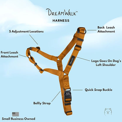 ShawnCo Dream Walk No-Pull Dog Harness- Adjustable, Comfortable, Easy to Use Pet Halter to Help Stop Pulling for Small, Medium and Large Dogs (Sunset Orange, L)
