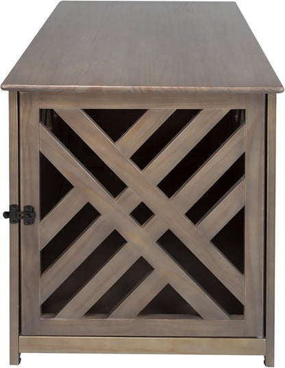 Casual Home Wooden Lattice Pet Crate, End Table, Taupe Gray