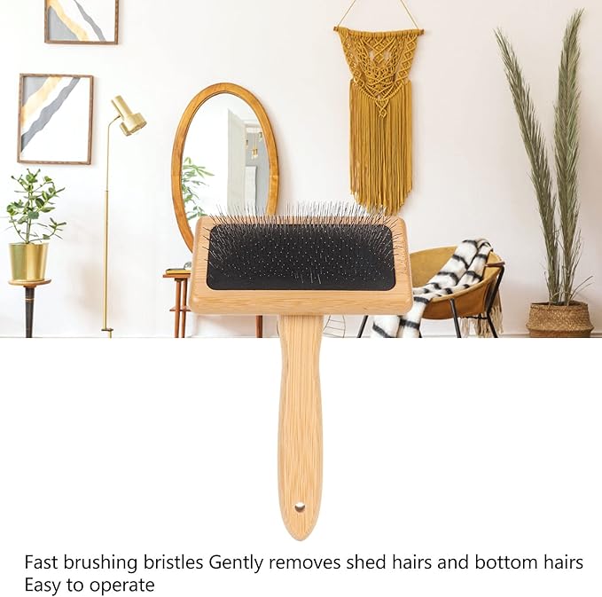 Sheepskin Wool Brush, Sheepskin Wool Wire Brush with Hole Cushion, Macrame Slicker Comb Pet Slicker Brush with Wood Handle for Grooming, Removing Shedding and Dirt (L)