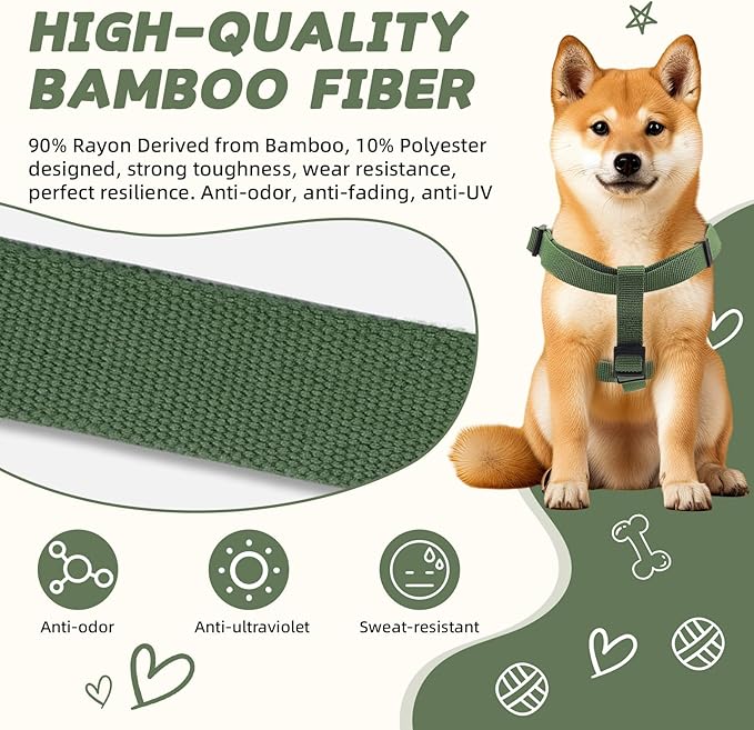 Dog Harness for Large Dogs Rayon Derived from Bamboo 90%, Polyester 10% No Pull Large Dog Harness, Step-in Adjustable Dog Harness for Large Dogs-Green