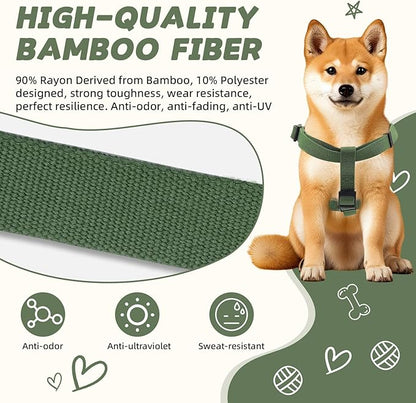 Dog Harness and Leash Set for Large Dogs Rayon Derived from Bamboo 90%, Polyester 10%, No Pull Dog Harness, Step-in Adjustable Dog Leash for Large Dogs-Green