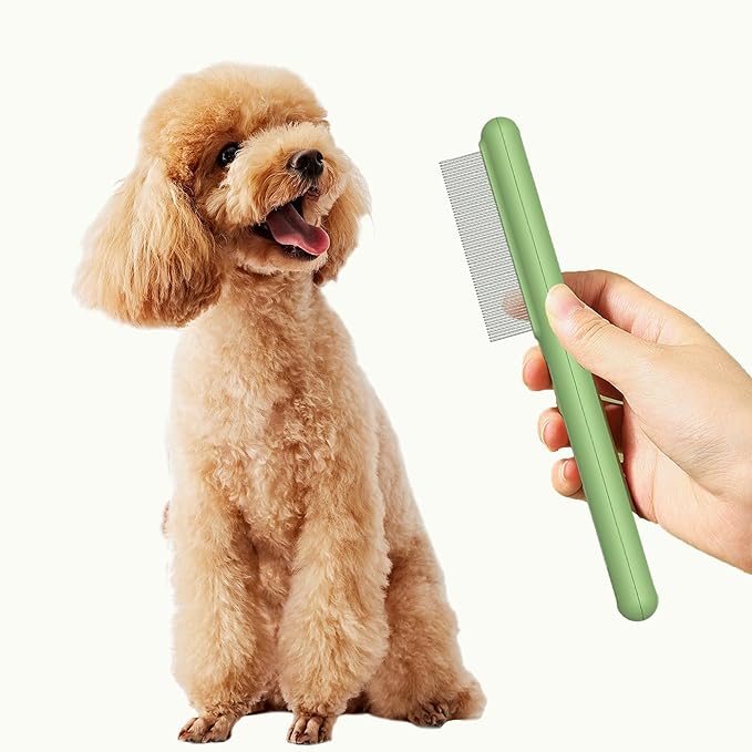 Small Dog Grooming Brush,Puppy Hair Brush for Shedding Tangles Pet Hair Removal Comb Stainless Steel Teeth Flea Comb - Perfect for Shih Tzus,Yorkies,Maltipoos,Maltese,Small Breeds (Compact teeth)