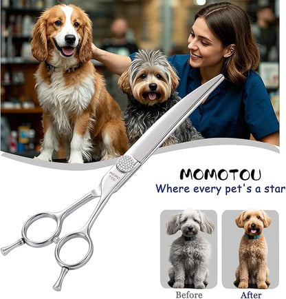 Professional Curved Dog Grooming Scissors with Simulation Diamond 440C Stainless Steel Polished Pet Cat Hair Cutting Shears for Groomers and Home users 8''