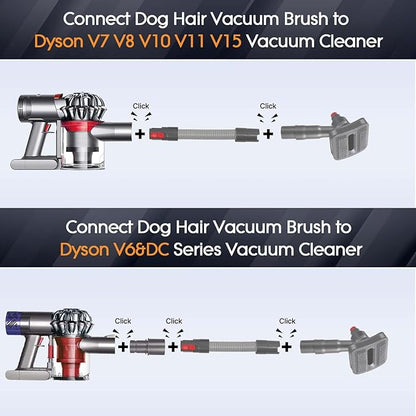 Groom Tool Kit for Dyson Vacuums V6/V7/V8/V10/V11/V15: Pet Hair Brush Attachment, Self-Cleaning Vacuum-Assisted Groomer for Medium-long Fur, Mess-free