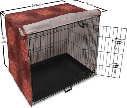 Lunarable Burgundy Dog Crate Cover, Flourishing Nature Garden Inspired Flowers Pattern Psychedelic Look, Easy to Use Pet Kennel Cover for Cats & Medium Dogs, 24 Inch, Burgundy Coral Tan
