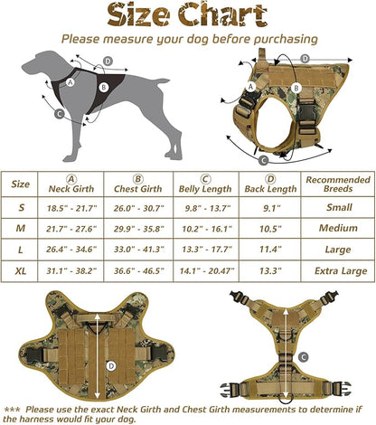 rabbitgoo Tactical Dog Harness for Large Dogs, Heavy Duty Dog Harness with Handle, No-Pull Service Dog Large Breed, Adjustable Military Dog Vest Harness for Training Hunting Walking, Brown Camo, S
