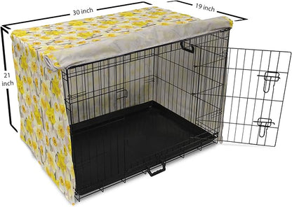 Lunarable Daffodil Dog Crate Cover, Gentle Nature Theme Blooming Spring Season Realistic Romantic Bedding Plants, Easy to Use Pet Kennel Cover for Cats & Medium Dogs, 30 Inch, Yellow Green Tan