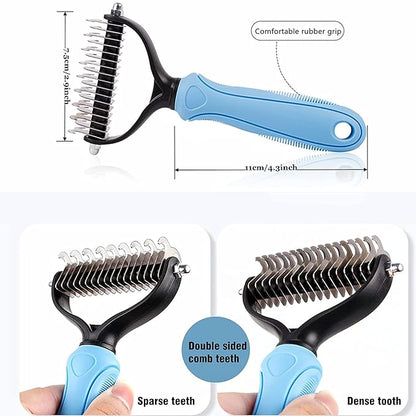 Undercoat Rake for Dogs, Dematting Tool Set Long Haired Dog Grooming Rake Brush + Deshedding Brush Comb, Under Coat Brush Cat Rake with Double Row Stainless Steel Pins