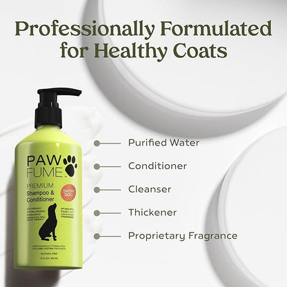 PAWFUME Deshedding Dog Shampoo and Conditioner, Show Dog, 2-Pack – Nourish & Detangle for Silky Soft Coat – Probiotic, Deep-Cleaning, pH-Balanced Formula – Salon-Quality Shampoo for Dogs