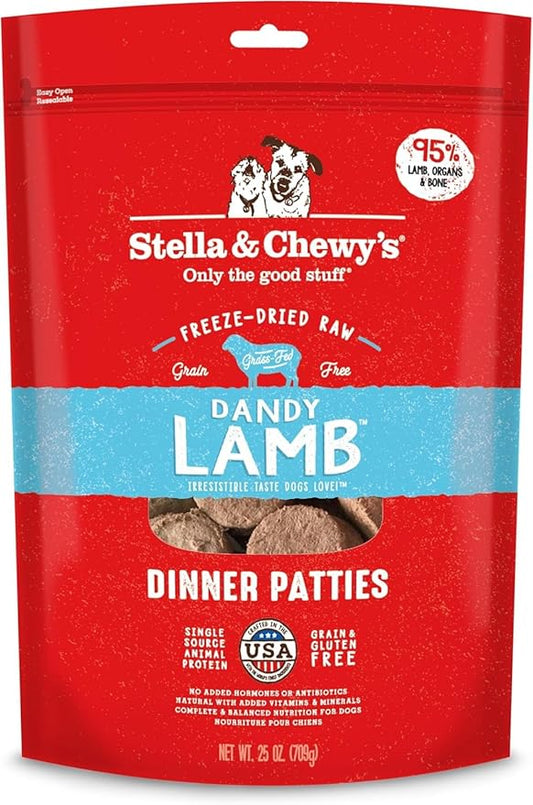 Stella & Chewy's Freeze Dried Raw Dinner Patties – Grain Free Dog Food, Protein Rich Dandy Lamb Recipe – 25 oz Bag