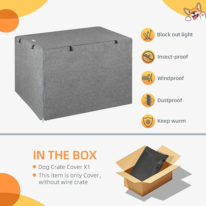 Dog Crate Cover - Kennel Cover Fit for 36 Inch Dog Crate, Double Door Polyester for Wire Puppy Cage Indoor Outdoor Protection, Grey