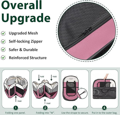 Love's cabin Pet Puppy Dog Playpen, Large Dog Tent Crates Cage Indoor/Outdoor, Portable Playpen for Cat, Foldable Pop Up Dog Kennel Playpen with Carring Case, Removable Zipper Top, Pink