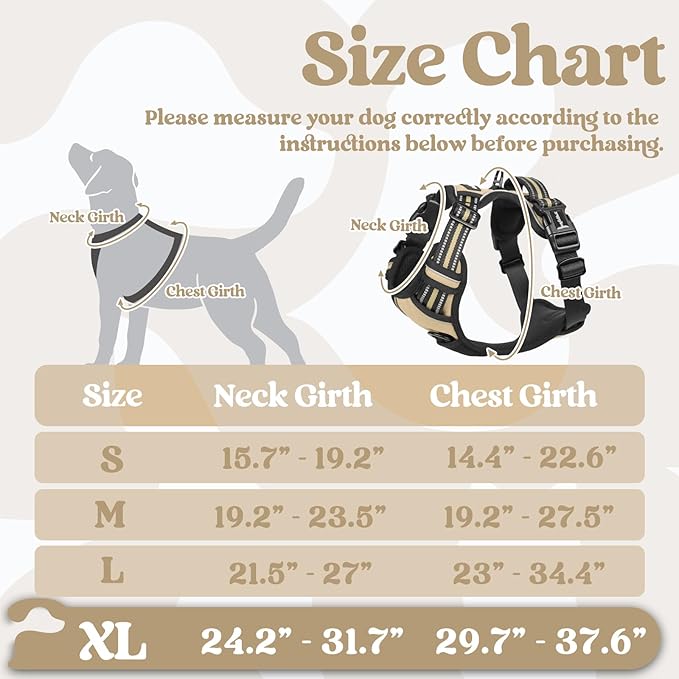 rabbitgoo Dog Harness for Large, No Pull Pet Harness with 3 Buckles, Adjustable Soft Padded Dog Vest with Instant Control Handle, Easy Walking Reflective Pet Vest for Extra Large Dogs, Beige, XL