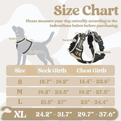 rabbitgoo Dog Harness for Large, No Pull Pet Harness with 3 Buckles, Adjustable Soft Padded Dog Vest with Instant Control Handle, Easy Walking Reflective Pet Vest for Extra Large Dogs, Beige, XL