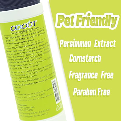 Waterless Dry Shampoo Powder for Dogs, No Rinse Pet Shampoo Deodorizer Powder - Baking Soda & Persimmon Extract Natural for Dog and Cat, No Fragrance, 3.5oz (100g)