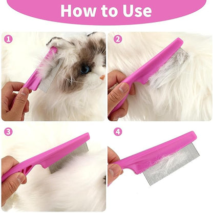 Pet Hair Comb Tear Stain Removal,2 Pack Multifunctional Pets Grooming Comb Kit 2 in 1 Dog Combs Stainless Grooming Massage Dual-Sided Comb for Knots Crust Floating Hair Tangle Fleas(Pink)