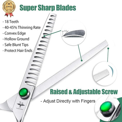 PURPLEBIRD 7 Inch Straight Dog Grooming Scissors Professional Pet Chunker Shears Safety Noiseless Blunt Tip Trimming Shearing for Dogs Cats Japanese Stainless Steel Silver