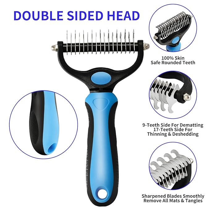 TAN.G Pet Deshedding Brush，2 Sided Undercoat Rake for Dogs & Cats，Dog Grooming Rakes Tools for Mats & Tangles Removing，Effectively Reduces Shedding by up to 95% for Short Medium and Long Pet Hair