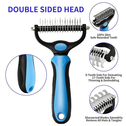 TAN.G Pet Deshedding Brush，2 Sided Undercoat Rake for Dogs & Cats，Dog Grooming Rakes Tools for Mats & Tangles Removing，Effectively Reduces Shedding by up to 95% for Short Medium and Long Pet Hair