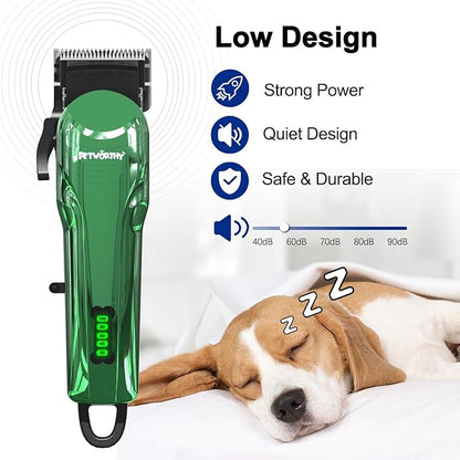 Quiet Dog Grooming Kit - 2000mAh Quiet Dog Grooming Clippers for Heavy Thick Hair Coats Waterproof Rechargeable Cordless Clippers Adjustable Safe and Easy to Clean Home Pet Grooming Tool