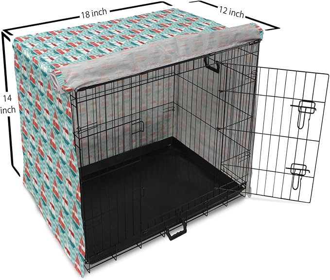 Lunarable Sail Boat Dog Crate Cover, Chevron Zigzag Lines Wavy Ocean Ships Abstract Geometric Summer Season, Easy to Use Pet Kennel Cover for Small Dogs Puppies Kittens, 18 Inch, Teal Dark Coral White