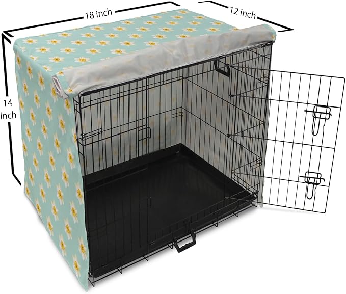 Lunarable Daffodil Dog Crate Cover, Pastel Nature Pattern with Spring Field Theme Narcissus Flower Heads, Easy to Use Pet Kennel Cover for Small Dogs Puppies Kittens, 18 Inch, Seafoam Cream Yellow