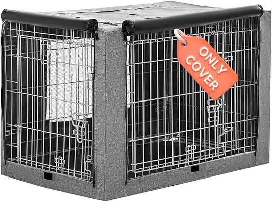 PETSFIT Dog Kennel Cover,36 Inch Crate Cover for Wire Dog Crate， Double Doors, Mesh Window, Flap On The Top and Back is Detachable, Dog Crate Cover Grey
