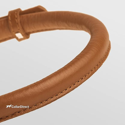 CollarDirect Rolled Leather Dog Collar, Soft Padded Round Puppy Collar, Handmade Genuine Leather Collar Dog Small Large Cat Collars 13 Colors (6-7 Inch, Cinnamon Textured)