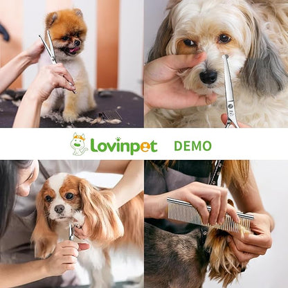 LovinPet Dog Grooming Scissors Set, all Safety Round Tips Professional 6 in 1 Germany Stainless Steel Dog Grooming Scissors Kit,Sharp and Durable Pet Grooming Shears for Dogs Cats for Home and Travel