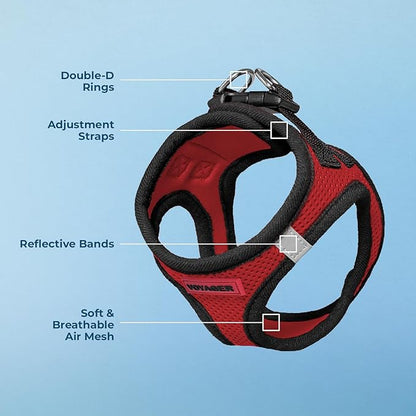 Voyager Step-in Air Dog Harness - All Weather Mesh, Reflective, No Pull Harness for Small, Medium Dogs, Cats - Secure with Hook & Loop Fastener, Buckle, Double D-Rings - Red/Black Trim, M