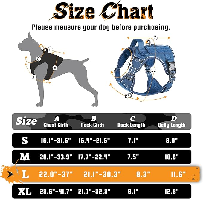 rabbitgoo Dog Harness for Large Dogs No Pull, Tactical Service Dog Vest with Molle and Control Handle, Adjustable and Reflective Military Pet Harness for Easy Walking and Training, Blue, L