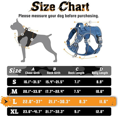 rabbitgoo Dog Harness for Large Dogs No Pull, Tactical Service Dog Vest with Molle and Control Handle, Adjustable and Reflective Military Pet Harness for Easy Walking and Training, Blue, L