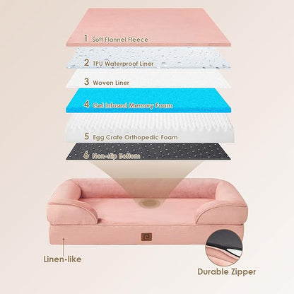 EHEYCIGA Orthopedic XL Dog Beds, Waterproof Memory Foam Dog Bed for Extra Large Dogs, Non-Slip Bottom and Egg-Crate Foam Big Dog Couch Bed with Washable Removable Cover, Dusty Pink