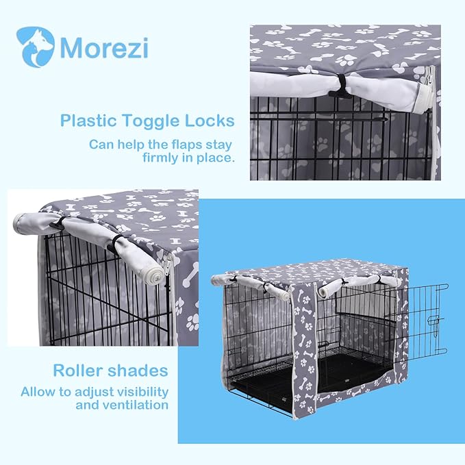 Dog Crate Cover Kennel Dogs Covers fits Small Medium Large crates cage Heavy Nylon Waterproof soundproof Indoor Outdoor - Cover only - Grey Bone paw - 30 inch